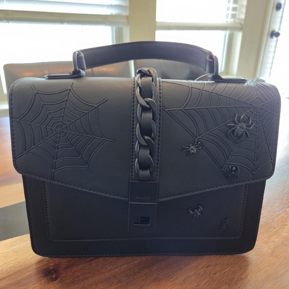 Aldo Black Crossbody Halloween Bag with Spider Web and Spiders